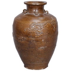 Tall Martaban Vase with a Raised Dragon Applique