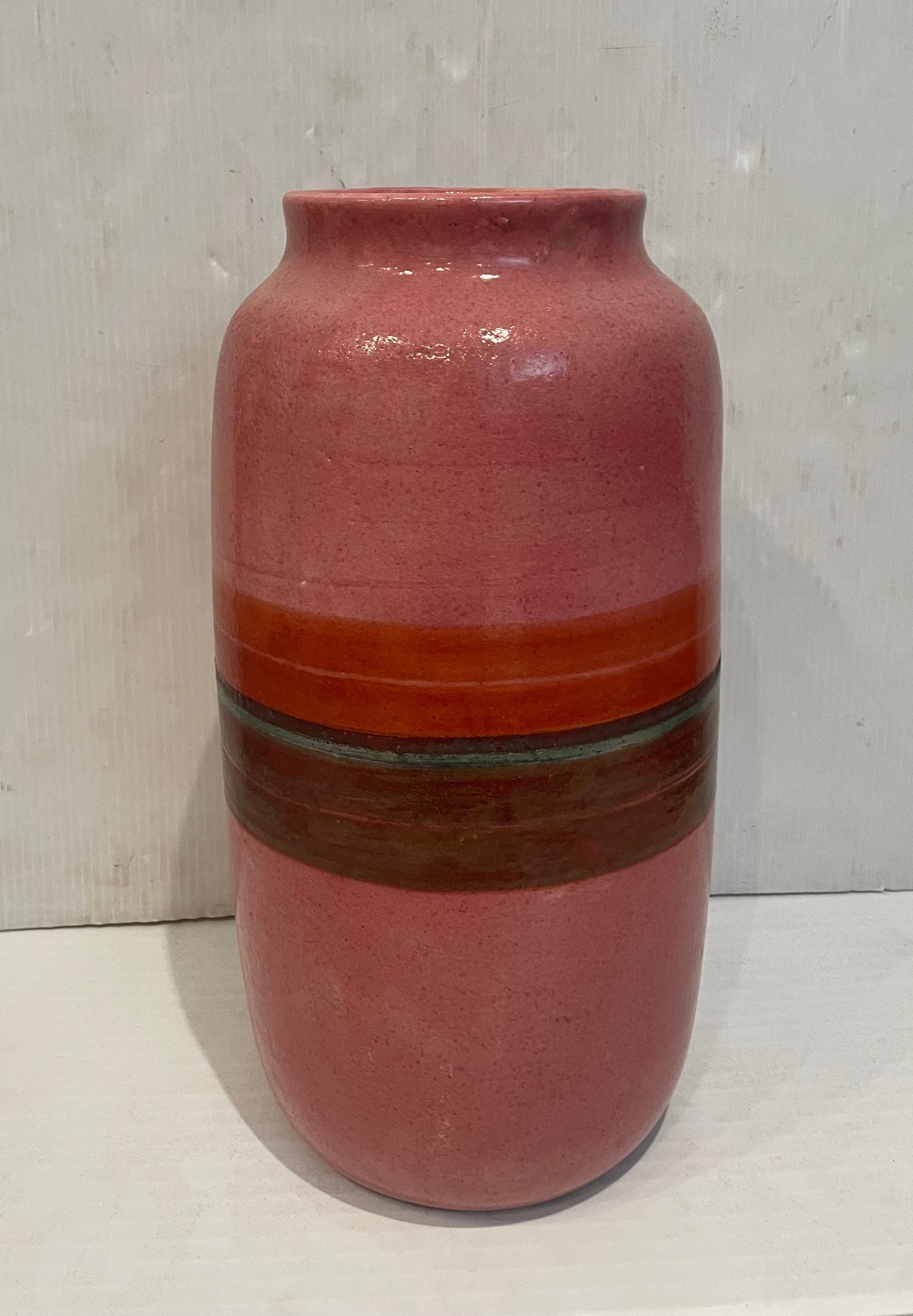 Beautiful color and glaze on this rare tall Vase by Bruno Gambone Italy circa 1960's, excellent condition no chips or cracks.