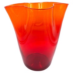Tall Massive Collectible Amberina Glass Handkerchief Vase by Blenko