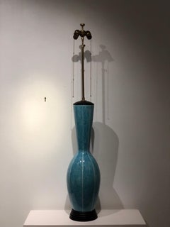 Tall Massive Midcentury Crackle Ceramic Lamp by Marbro Lamp Company