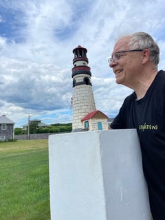 Tall Massive Old Light House Lantern Hand Painted Red and White