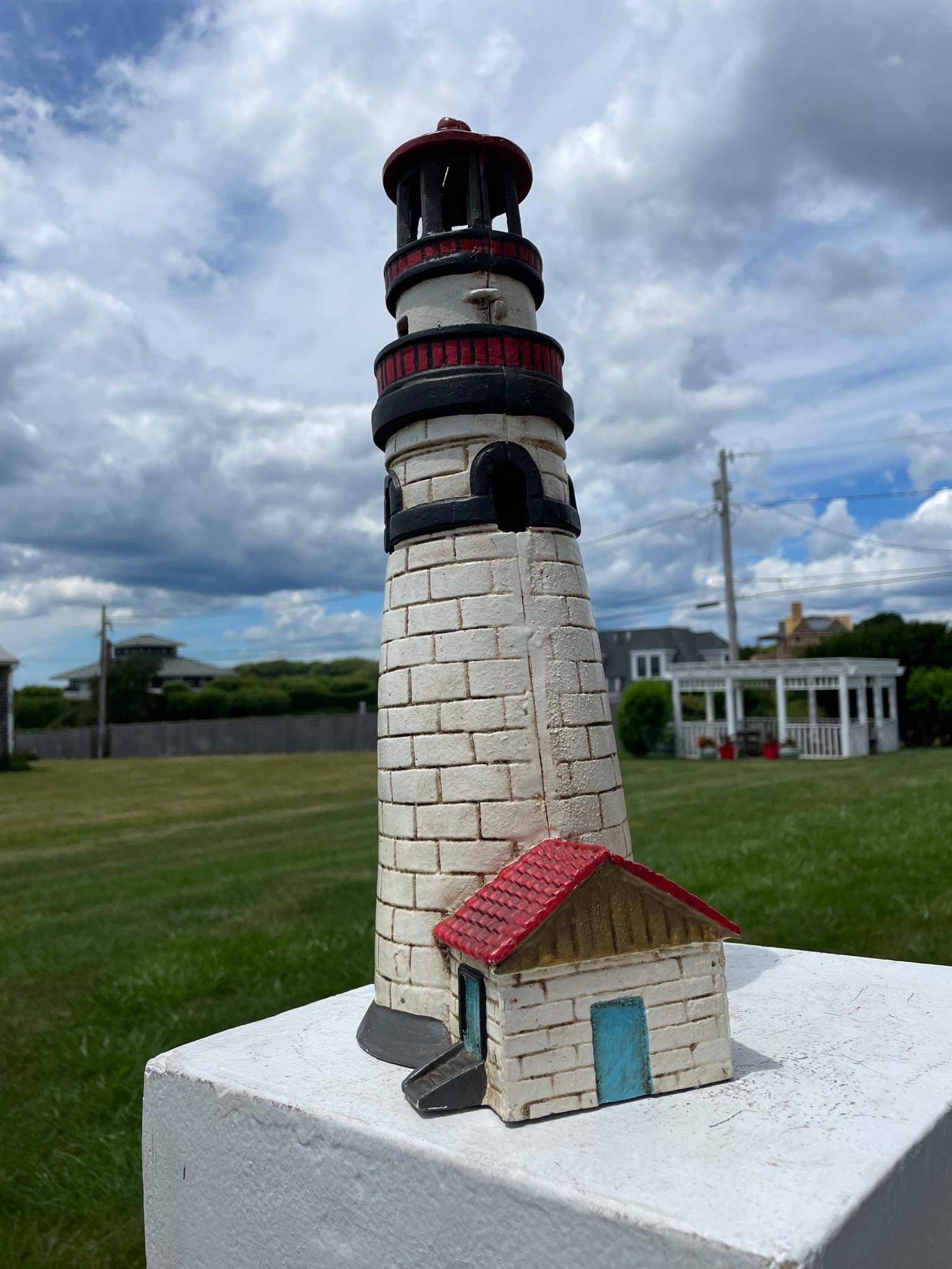 Tall Massive Old Light House Lantern Hand Painted Red and White In Good Condition For Sale In South Burlington, VT