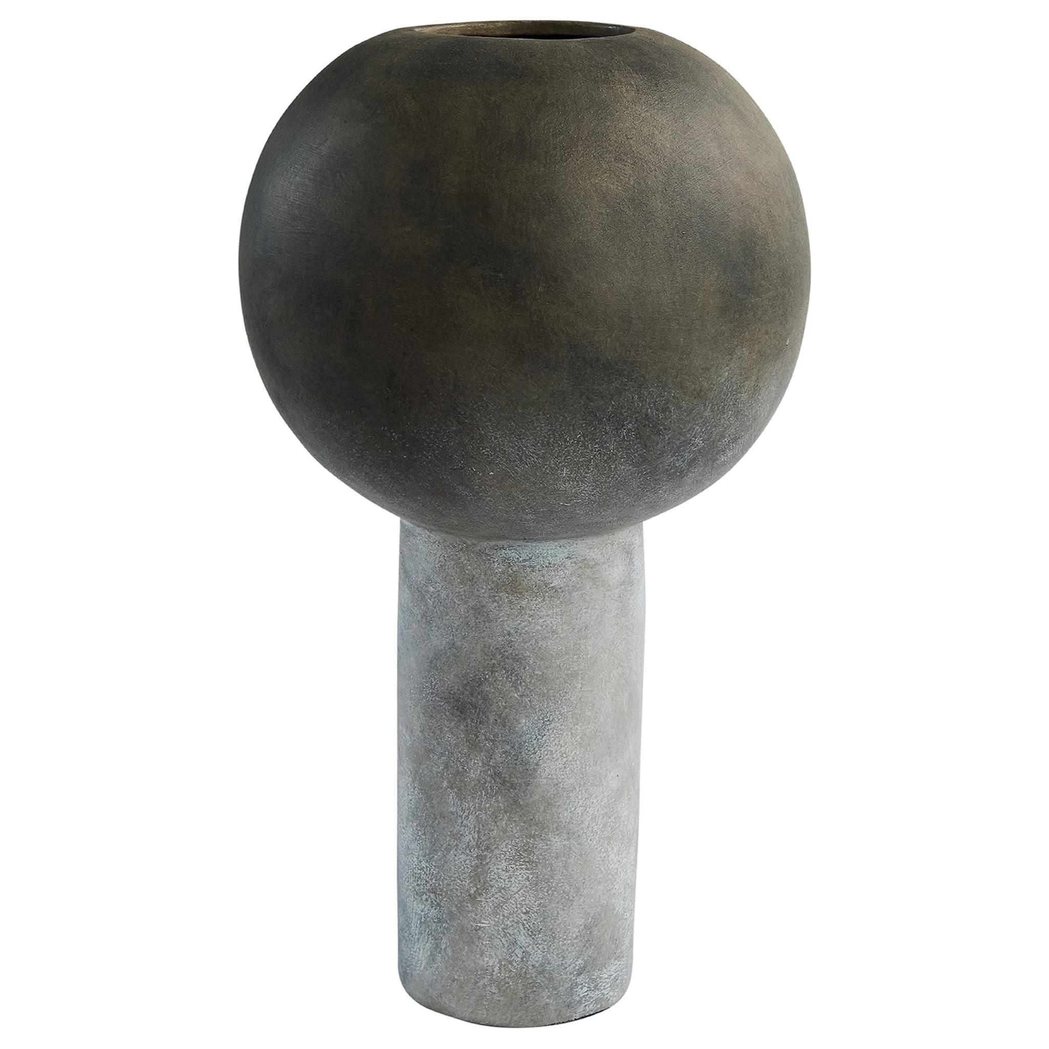 Tall Matte Grey Globe Shape Top Danish Design Ceramic Vase, China, Contemporary