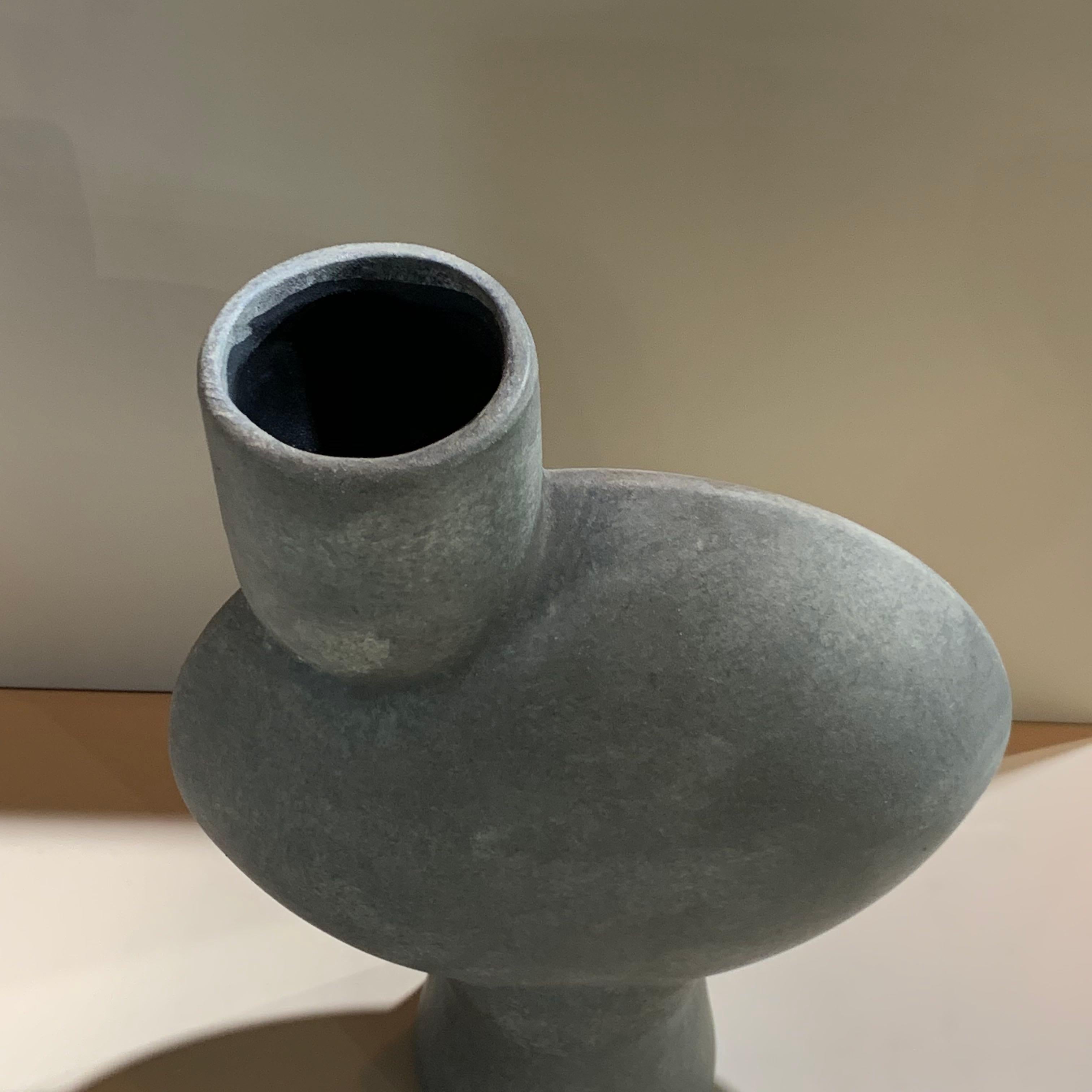 Tall Matte Grey off Center Single Spout Vase, Denmark, Contemporary In New Condition For Sale In New York, NY