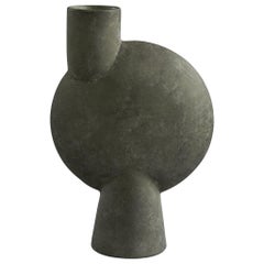 Tall Matte Grey Off Center Single Spout Ceramic Vase, Denmark, Contemporary