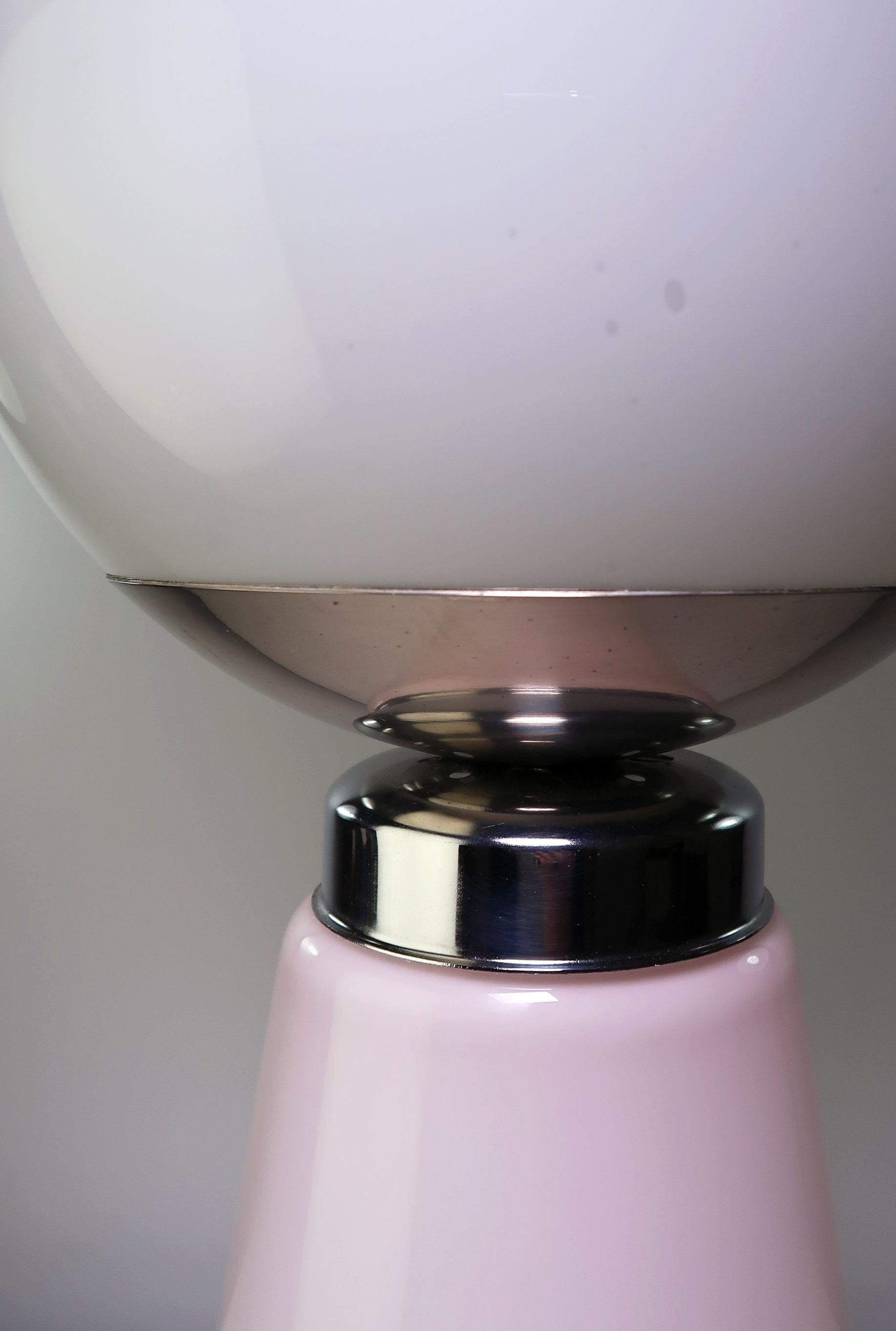 Tall Mazzega Murano Rose Cone, White Globe Glass Italian Modern Lamp, 1970s 7
