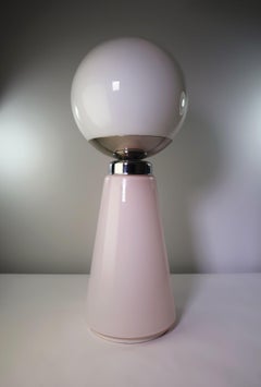 Tall Mazzega Murano Rose Cone, White Globe Glass Italian Modern Lamp, 1970s