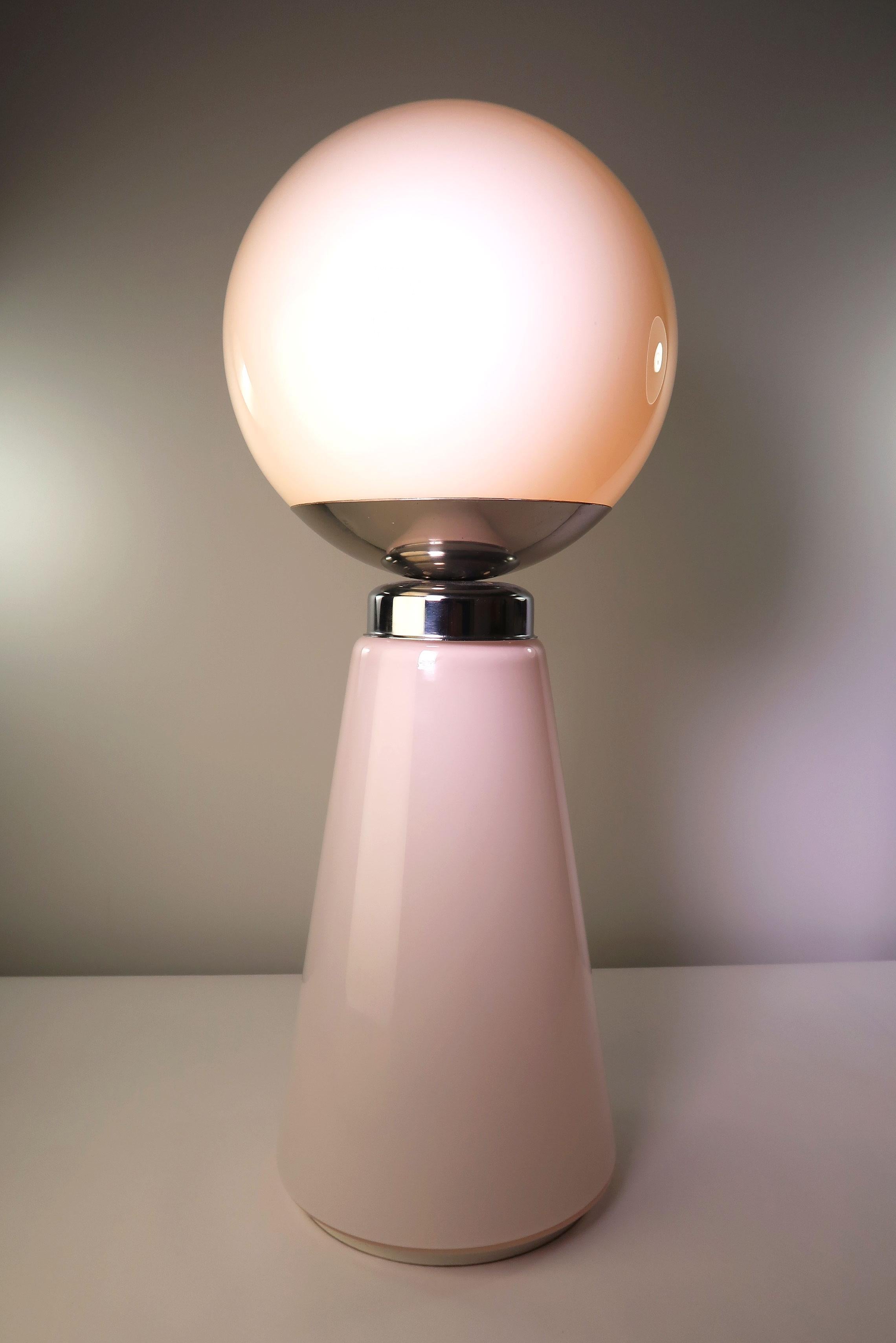 Tall Mazzega Murano Rose Cone, White Globe Glass Italian Modern Lamp, 1970s 1