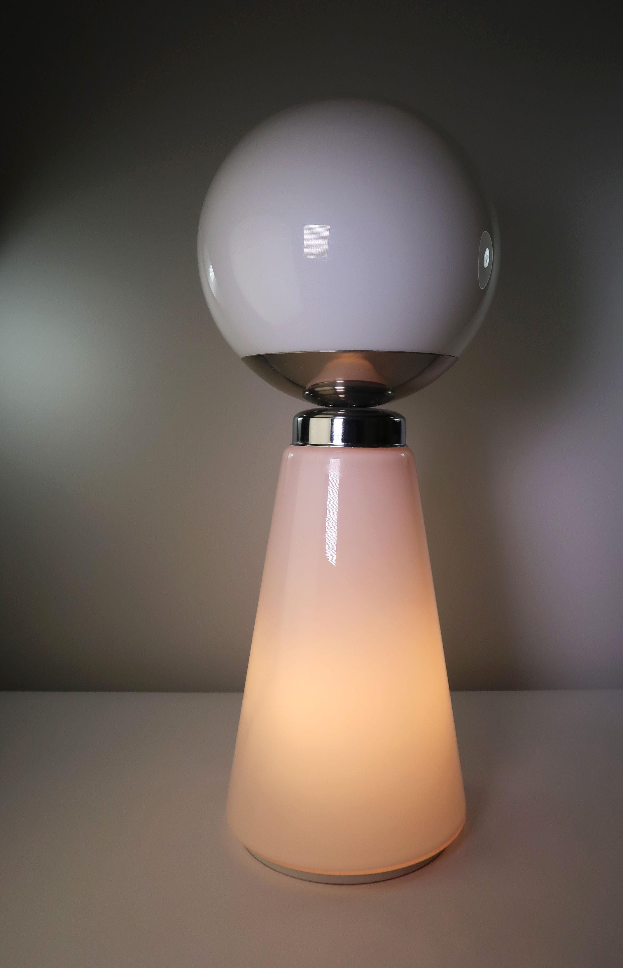 Tall Mazzega Murano Rose Cone, White Globe Glass Italian Modern Lamp, 1970s 2