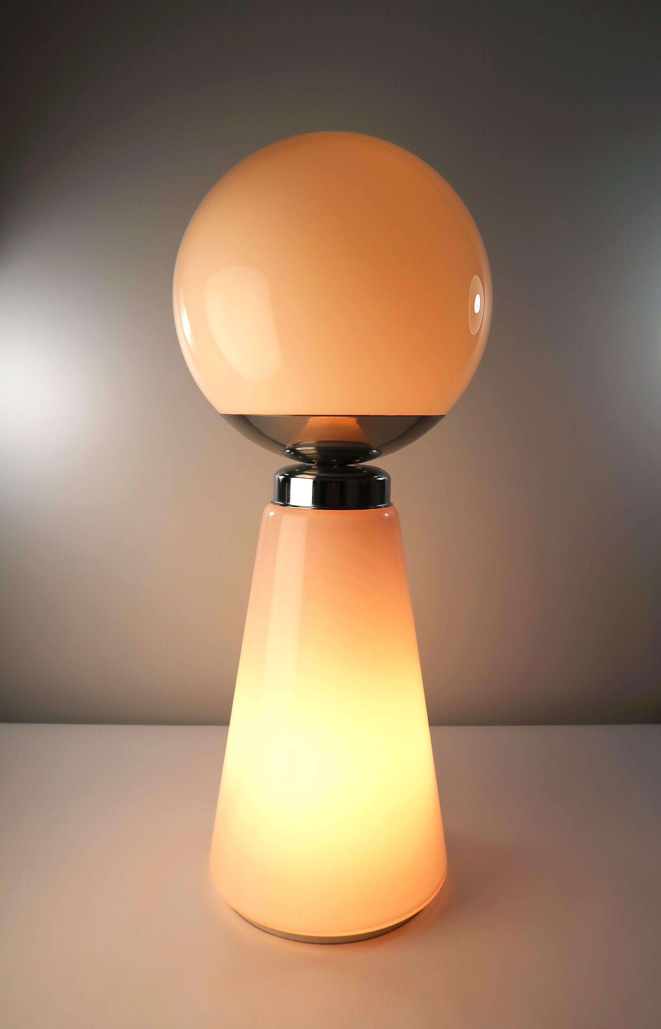 Tall Mazzega Murano Rose Cone, White Globe Glass Italian Modern Lamp, 1970s 3