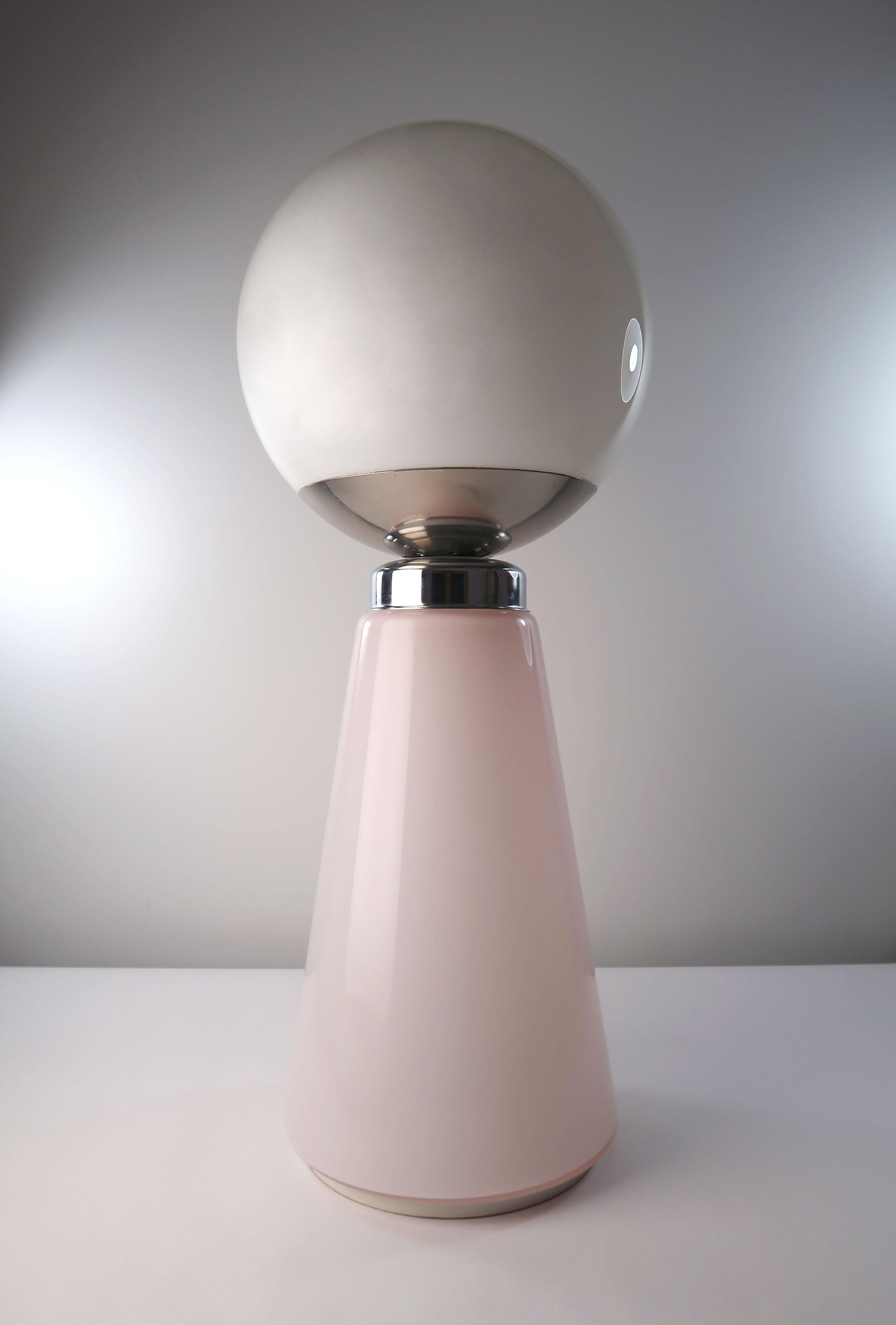 Tall Mazzega Murano Rose Cone, White Globe Glass Italian Modern Lamp, 1970s 4