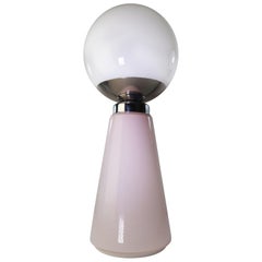 Vintage Tall Mazzega Murano Rose Cone, White Globe Glass Italian Modern Lamp, 1970s