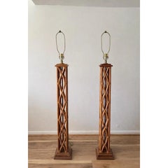 Tall McGuire Style Bamboo Floor Lamps - a Pair