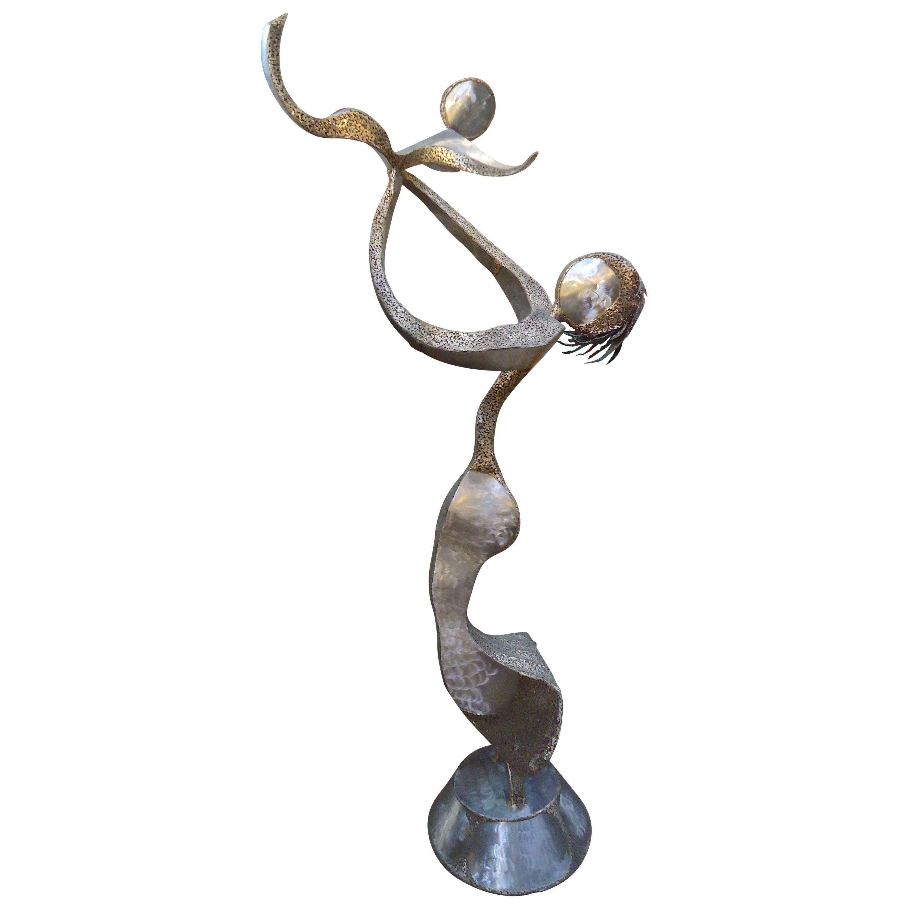 Tall Metal Sculpture of Woman and Child For Sale