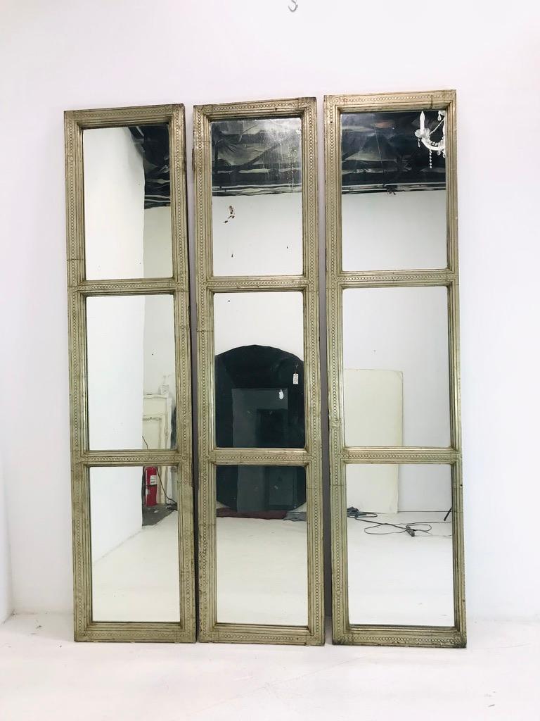 Art Deco Tall Metal Wrapped Mirror Panels For Sale