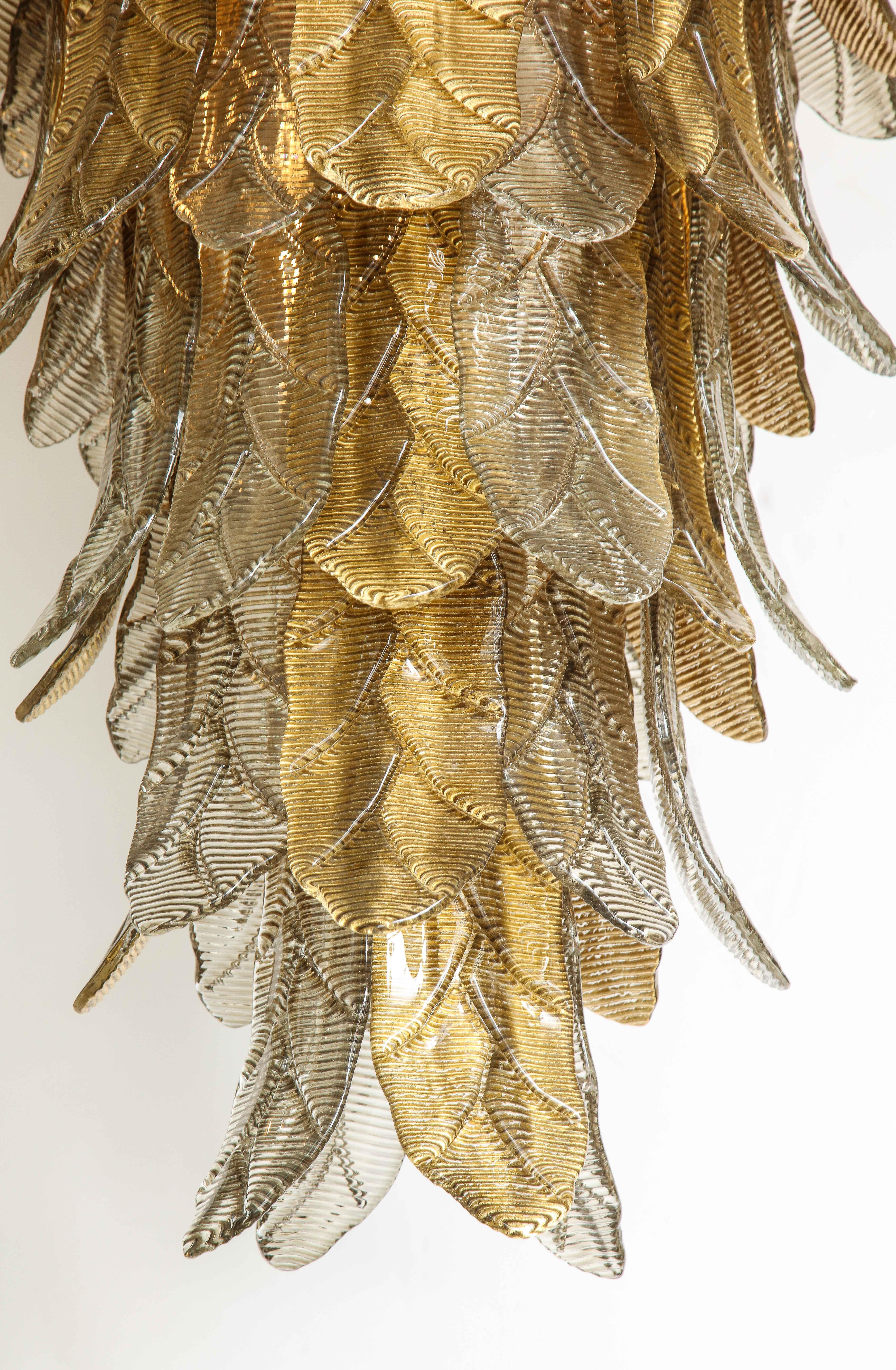 Hand-Crafted Tall Metallic Gold and Smoked Taupe Murano Glass 