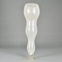Tall Mezza Filigrana Footed White Murano Vase, Style of Dino Martens 1960s