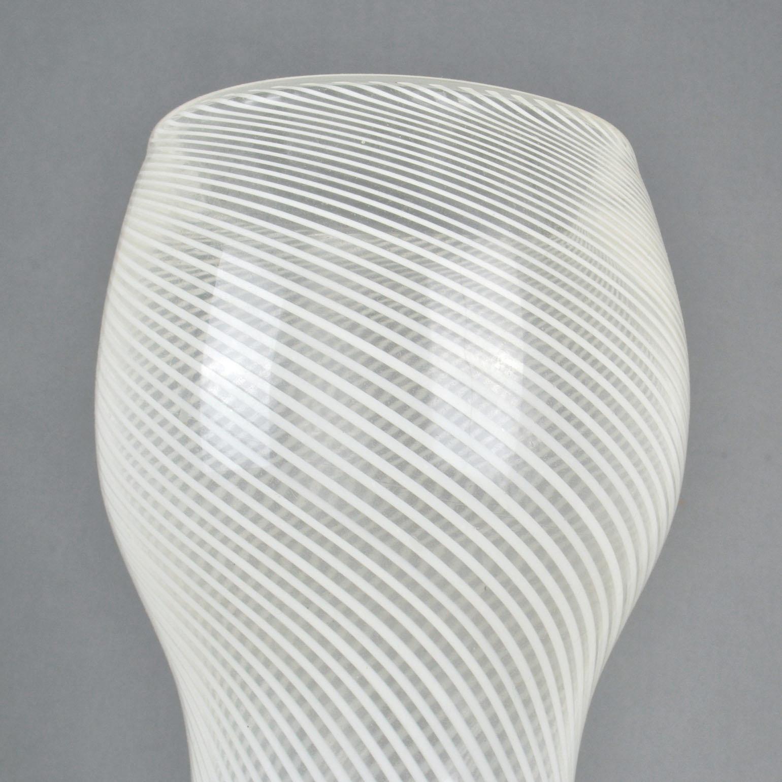 Blown Glass Tall Mezza Filigrana Footed White Murano Vase, Style of Dino Martens 1960s For Sale