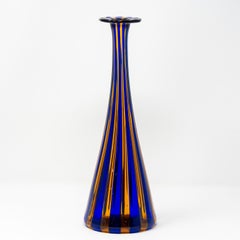 Große blau-orange gestreifte Murano-Glasvase aus der Mitte des Jahrhunderts