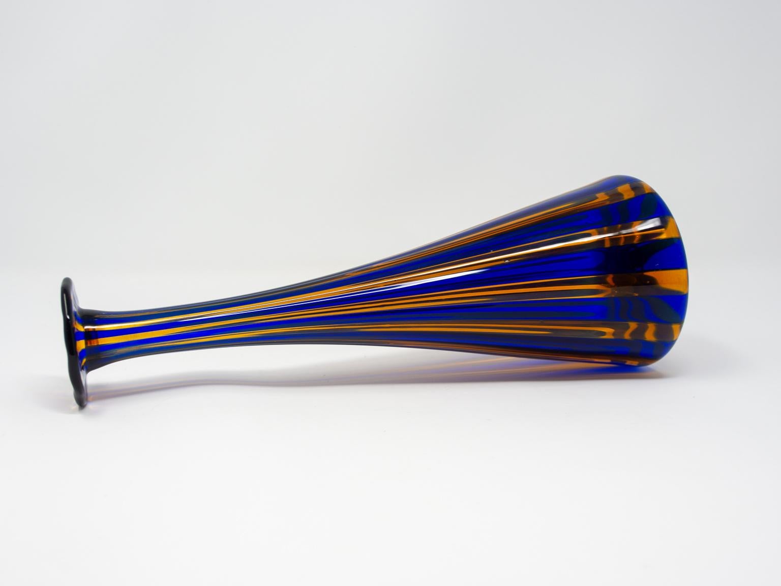 20th Century Tall Midcentury Blue and Orange Striped Murano Glass Vase