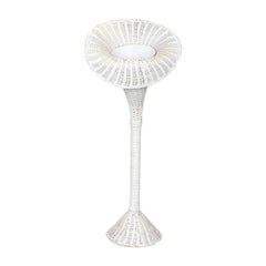 Tall Mid Century Bohemian White Wicker Vintage Trumpet Plant Stand or Planter