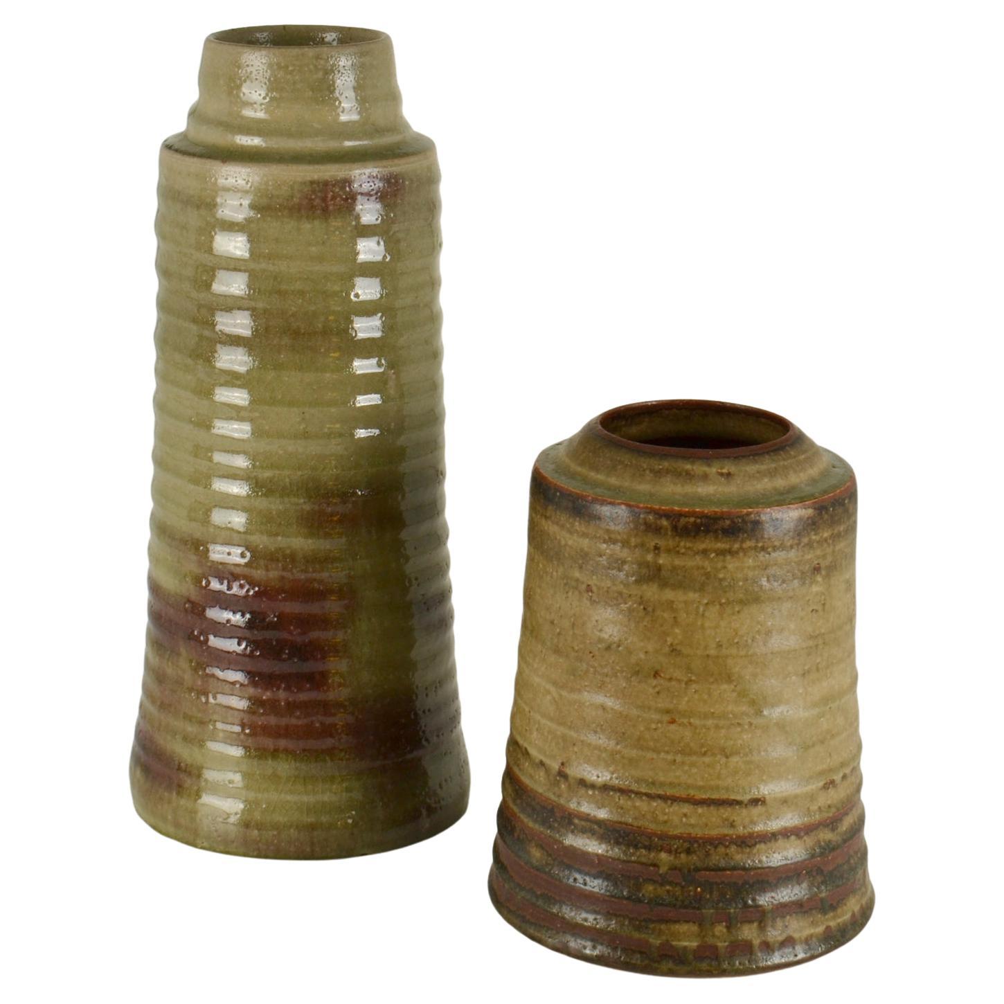 Tall Mid Century Ceramic Studio Vases in Earth Tones by Mobach For Sale