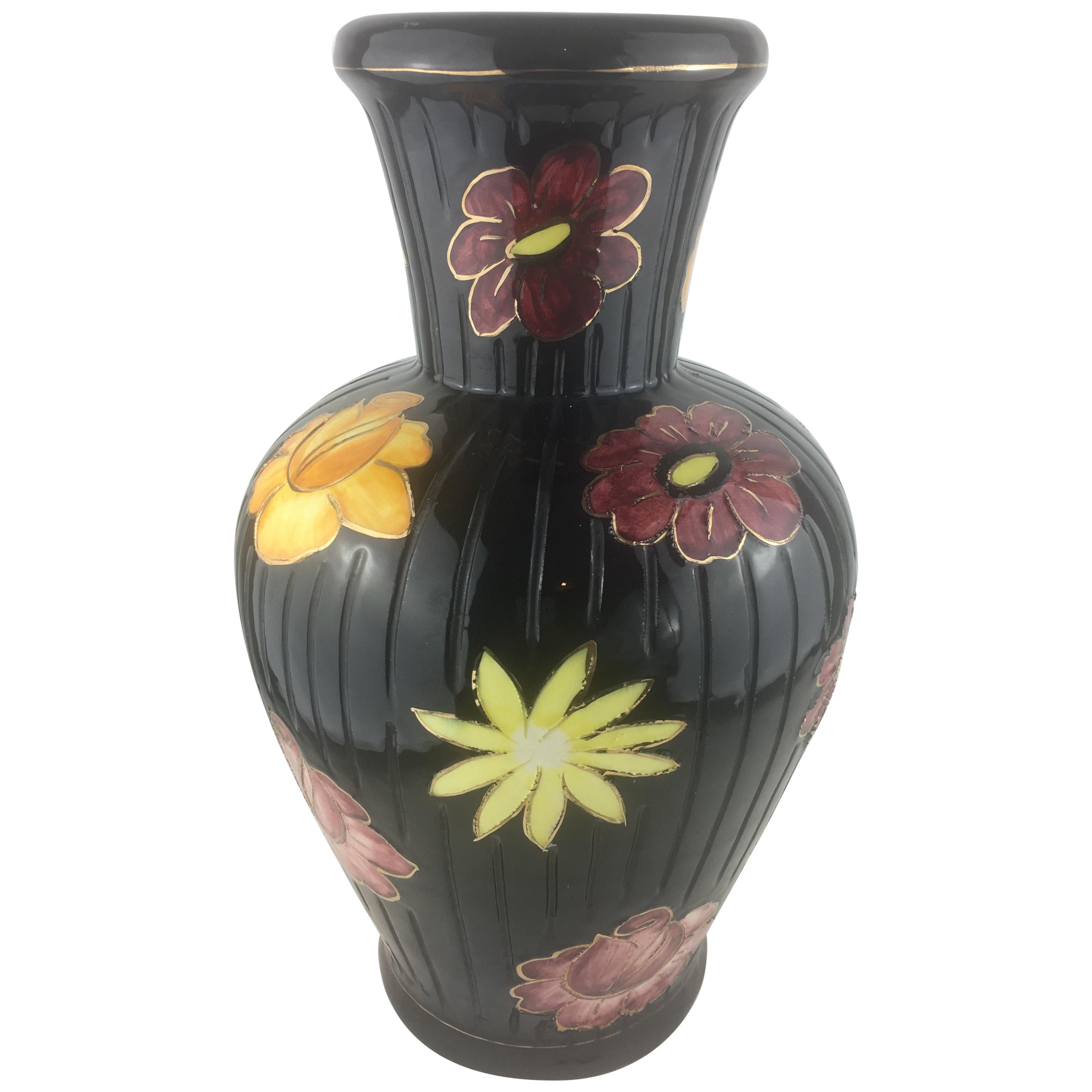 Tall Glazed Midcentury Ceramic Vase from Vallauris, France 