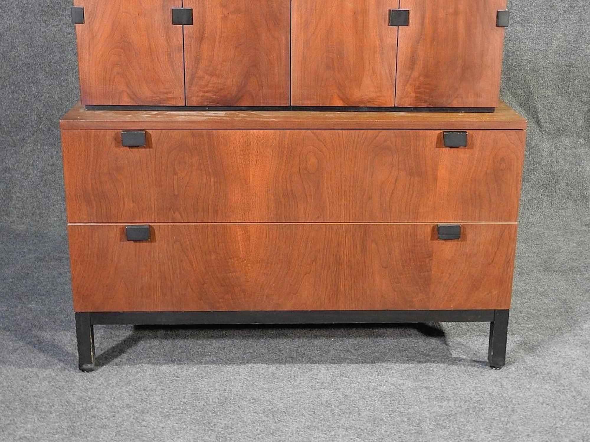 Vintage Walnut Highboy Dresser by Milo Baughman for Directional In Good Condition In Brooklyn, NY