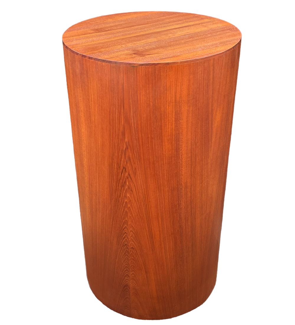 Scandinavian Modern Tall Mid Century Danish Modern Round Circular Teak Drum Table / Display Pedestal For Sale