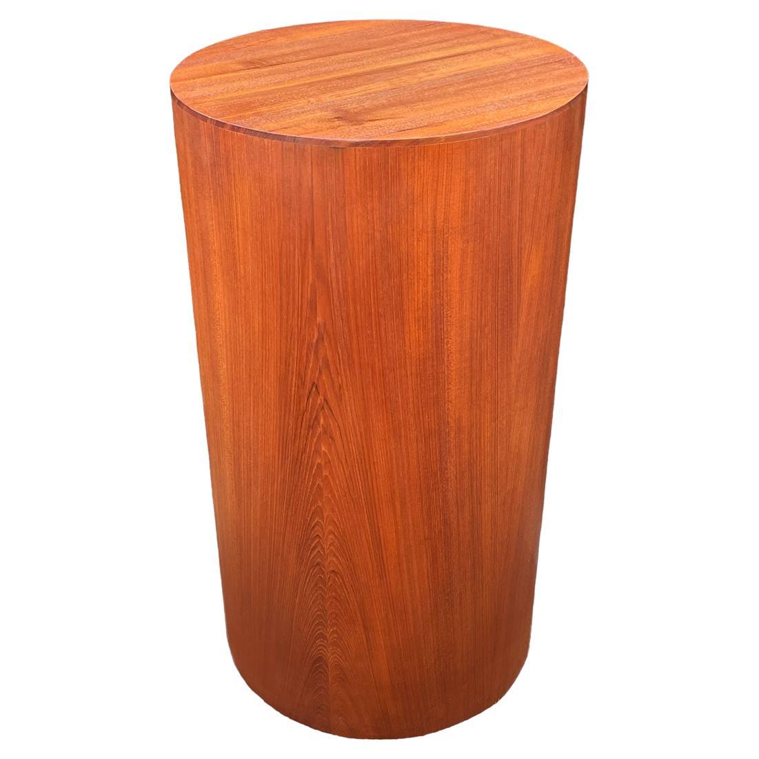 Tall Mid Century Danish Modern Round Circular Teak Drum Table / Display Pedestal For Sale