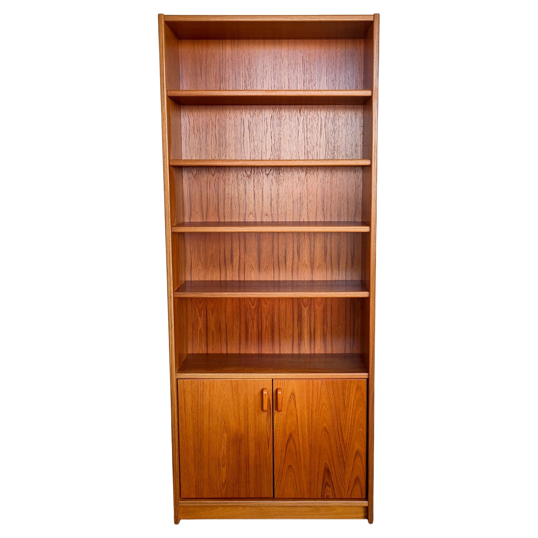 Tall Mid-Century Danish Teak Bookshelf with Cabinet 1970s