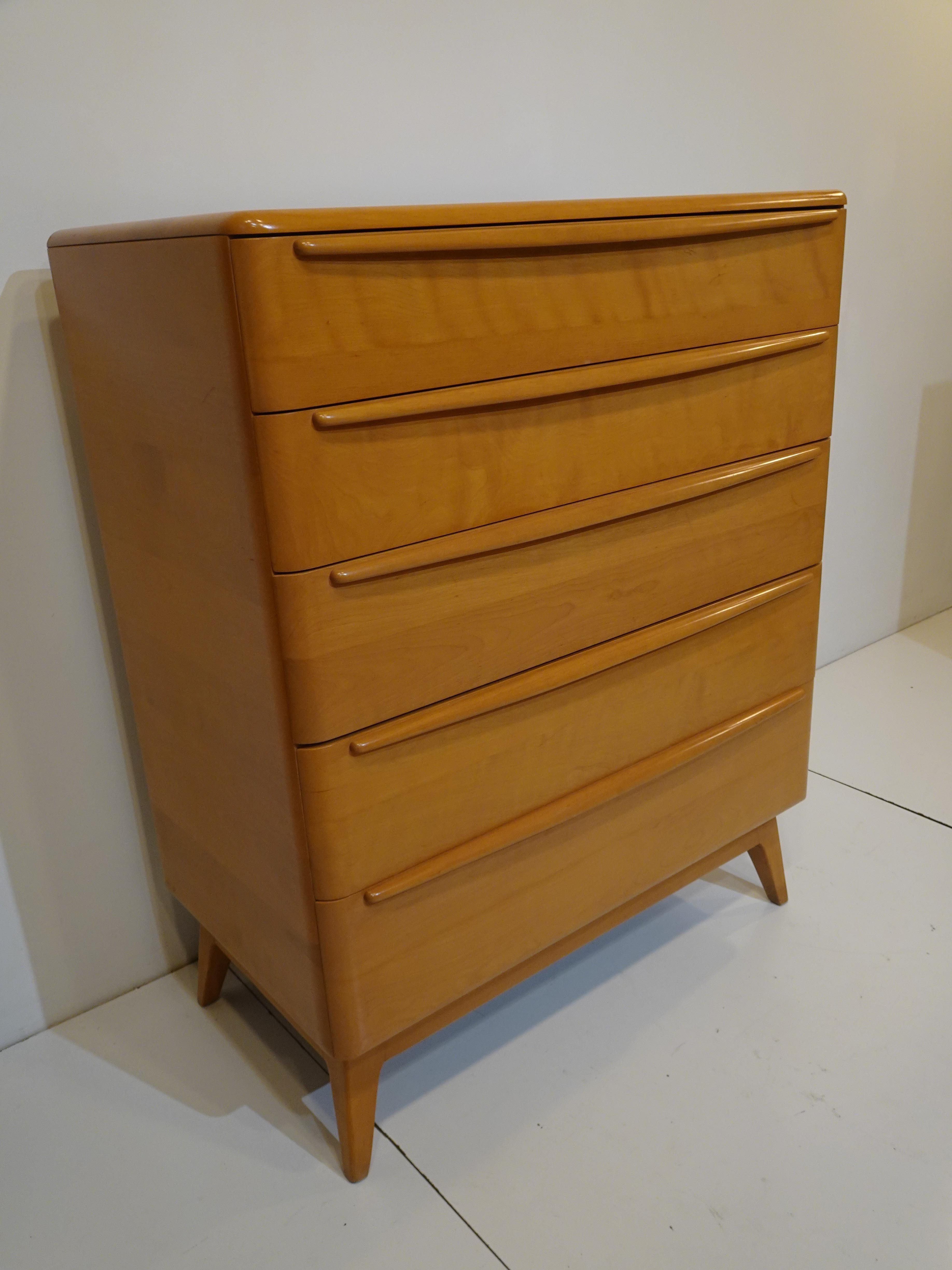 Tall Mid Century Encore Dresser Chest in Champagne by Heywood Wakefield   4