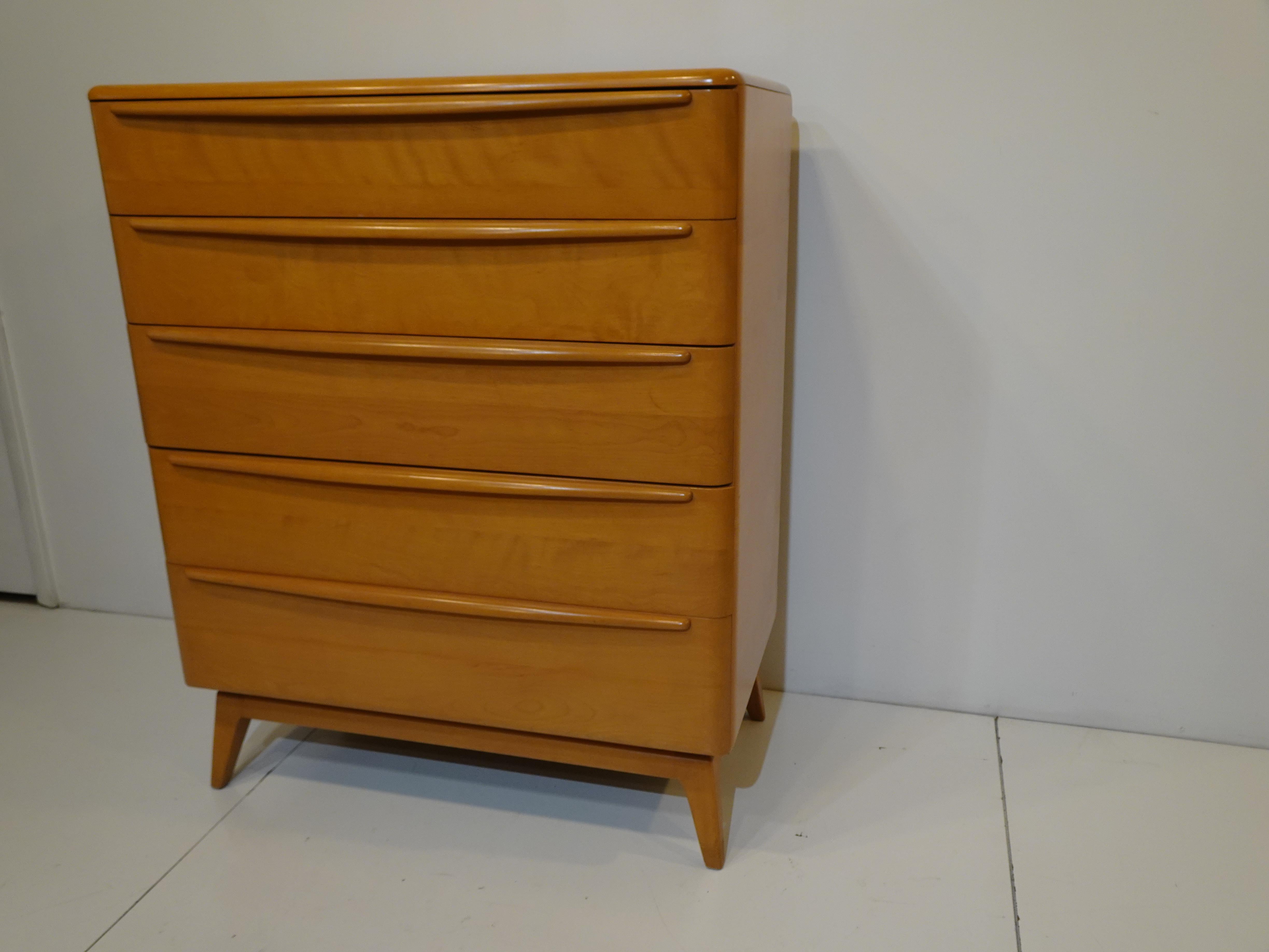 Tall Mid Century Encore Dresser Chest in Champagne by Heywood Wakefield 6