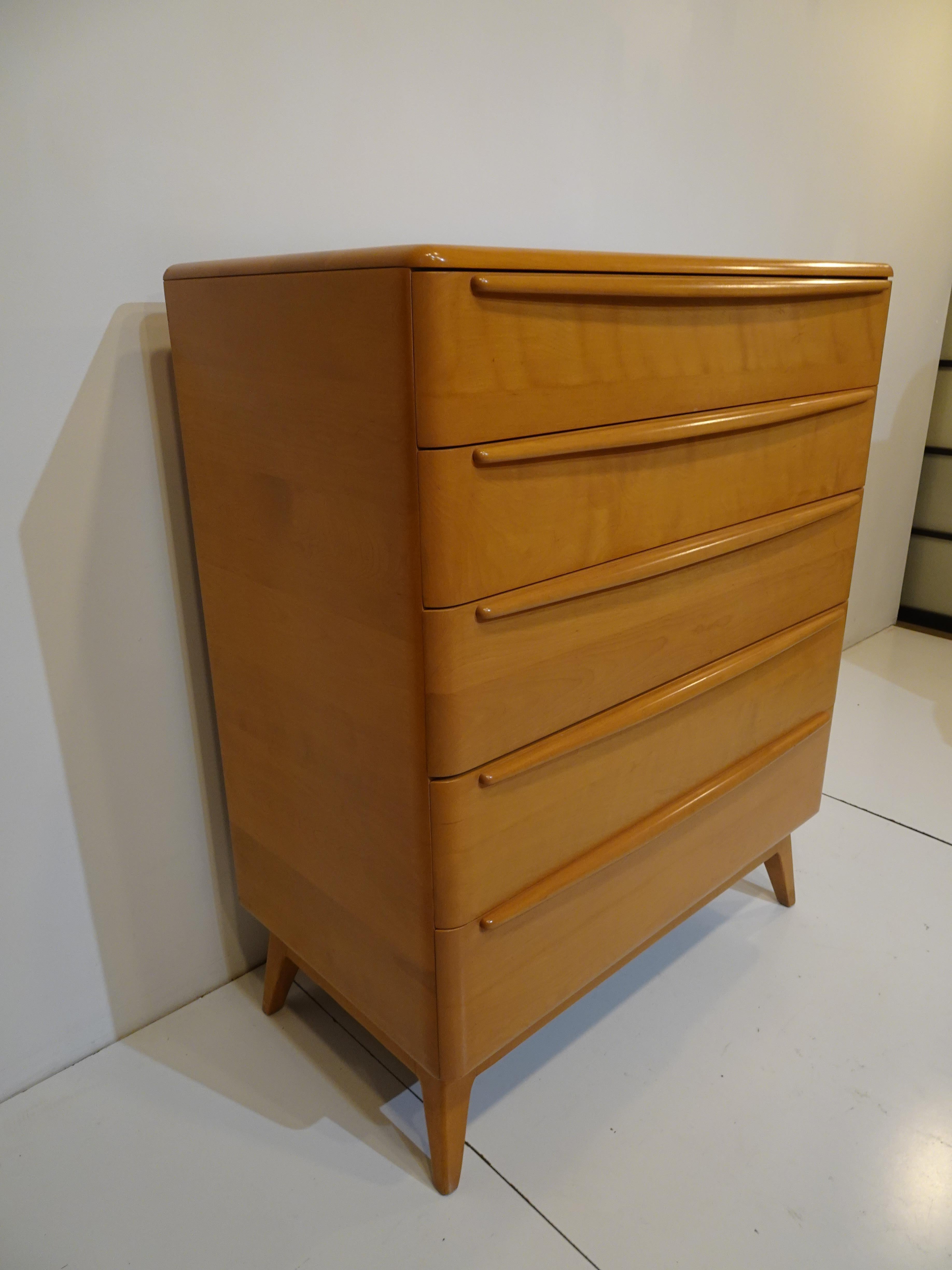 Mid-Century Modern Tall Mid Century Encore Dresser Chest in Champagne by Heywood Wakefield  