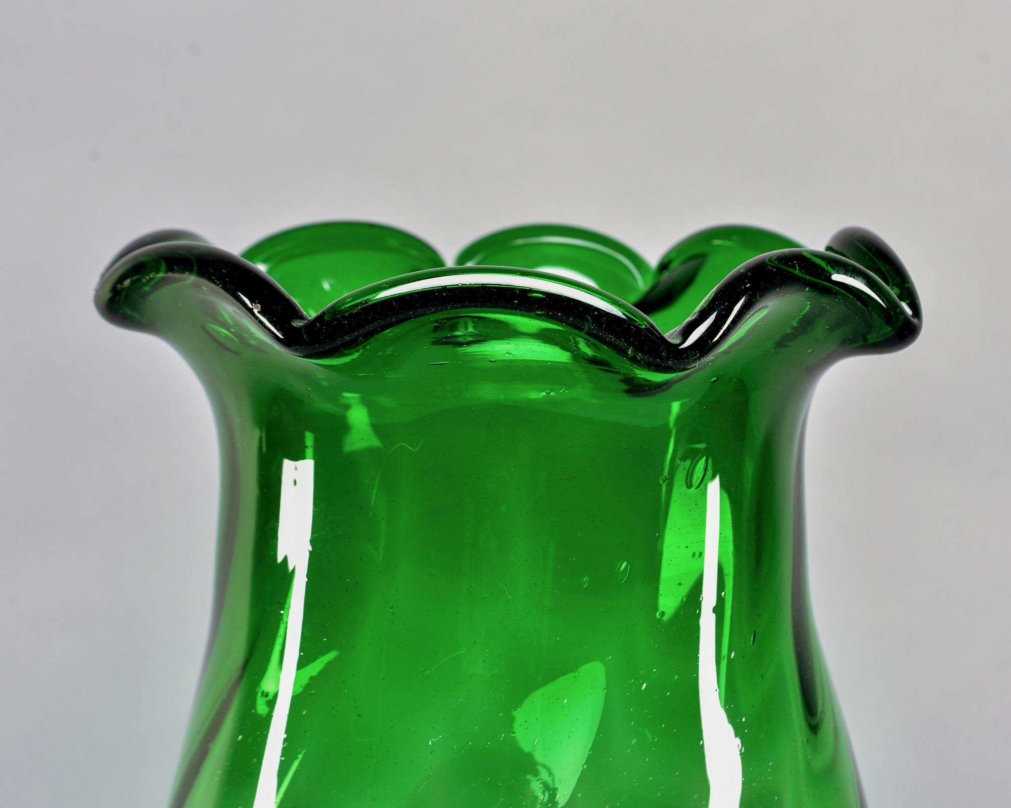 Tall Midcentury European Green Art Glass Vase 1