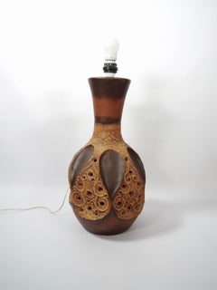 Tall Midcentury Fat Lava Ceramic Table or Floor Lamp & Shade, West Germany 1960s