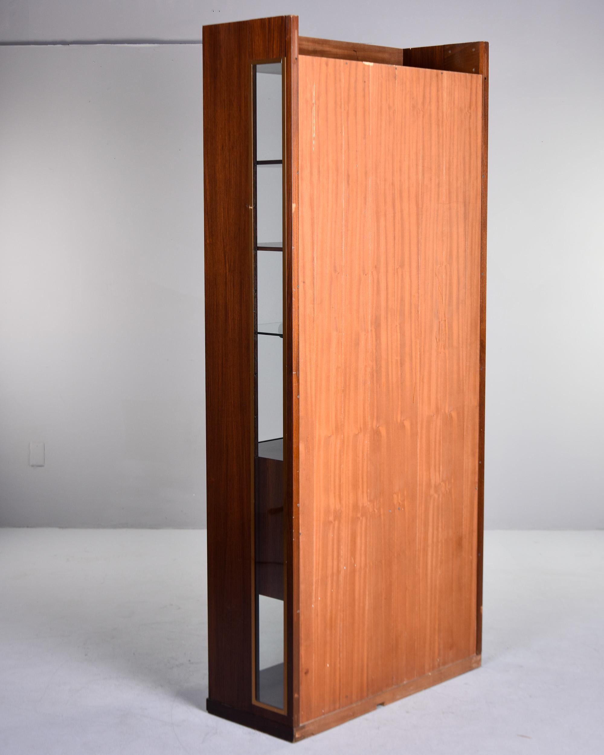 Tall Mid Century French Walnut Cabinet with Glass Doors For Sale 4