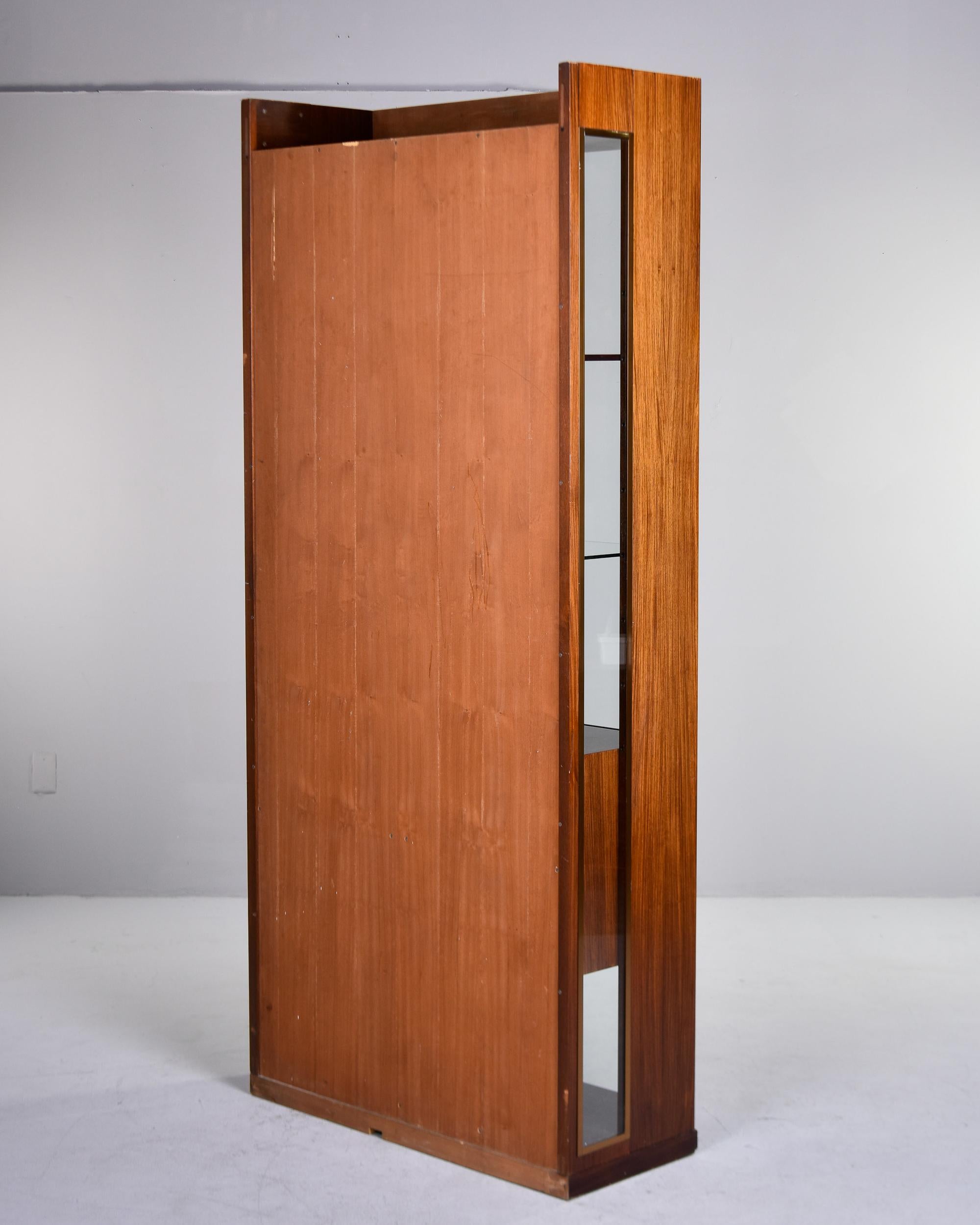 Tall Mid Century French Walnut Cabinet with Glass Doors For Sale 3