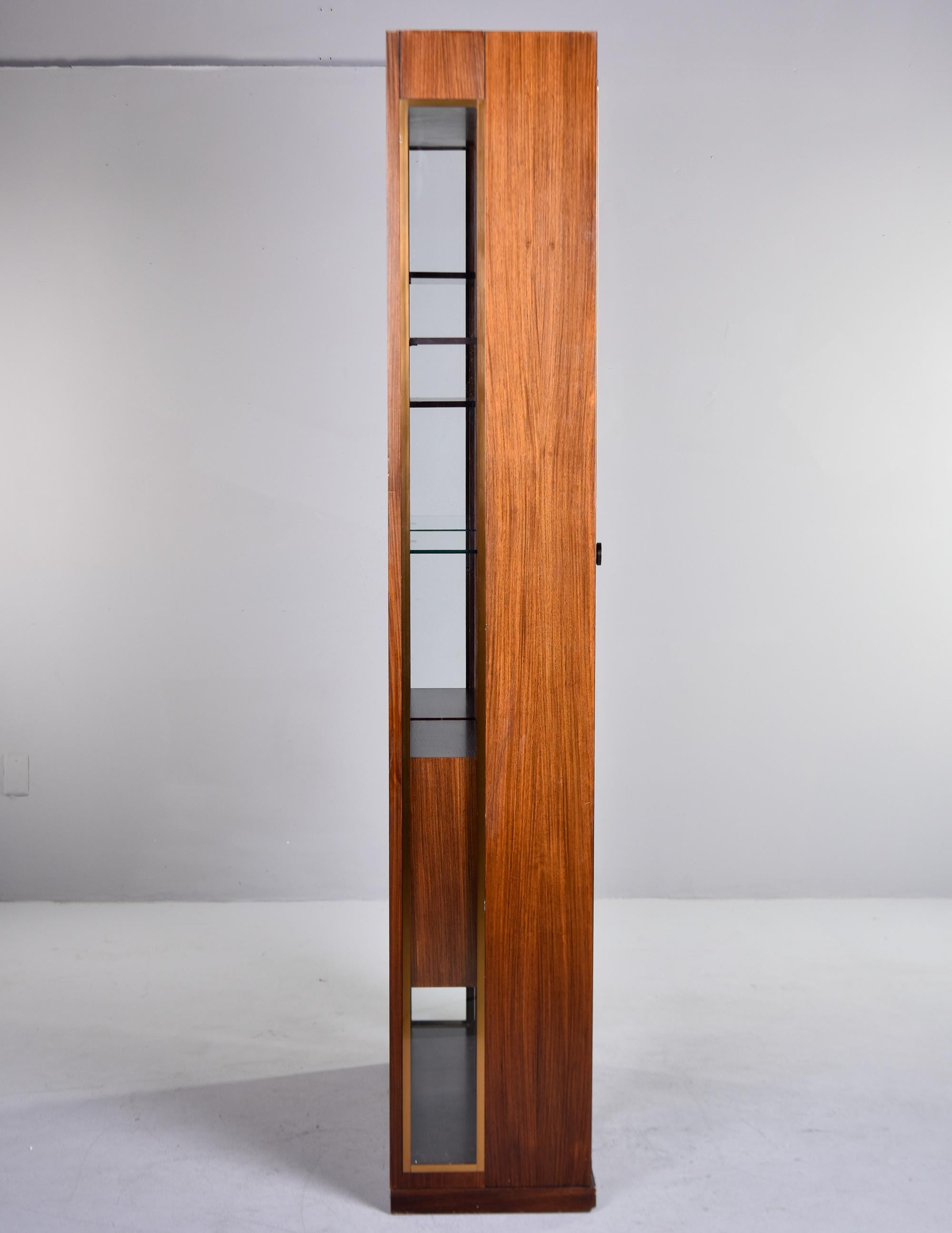 Tall Mid Century French Walnut Cabinet with Glass Doors For Sale 4