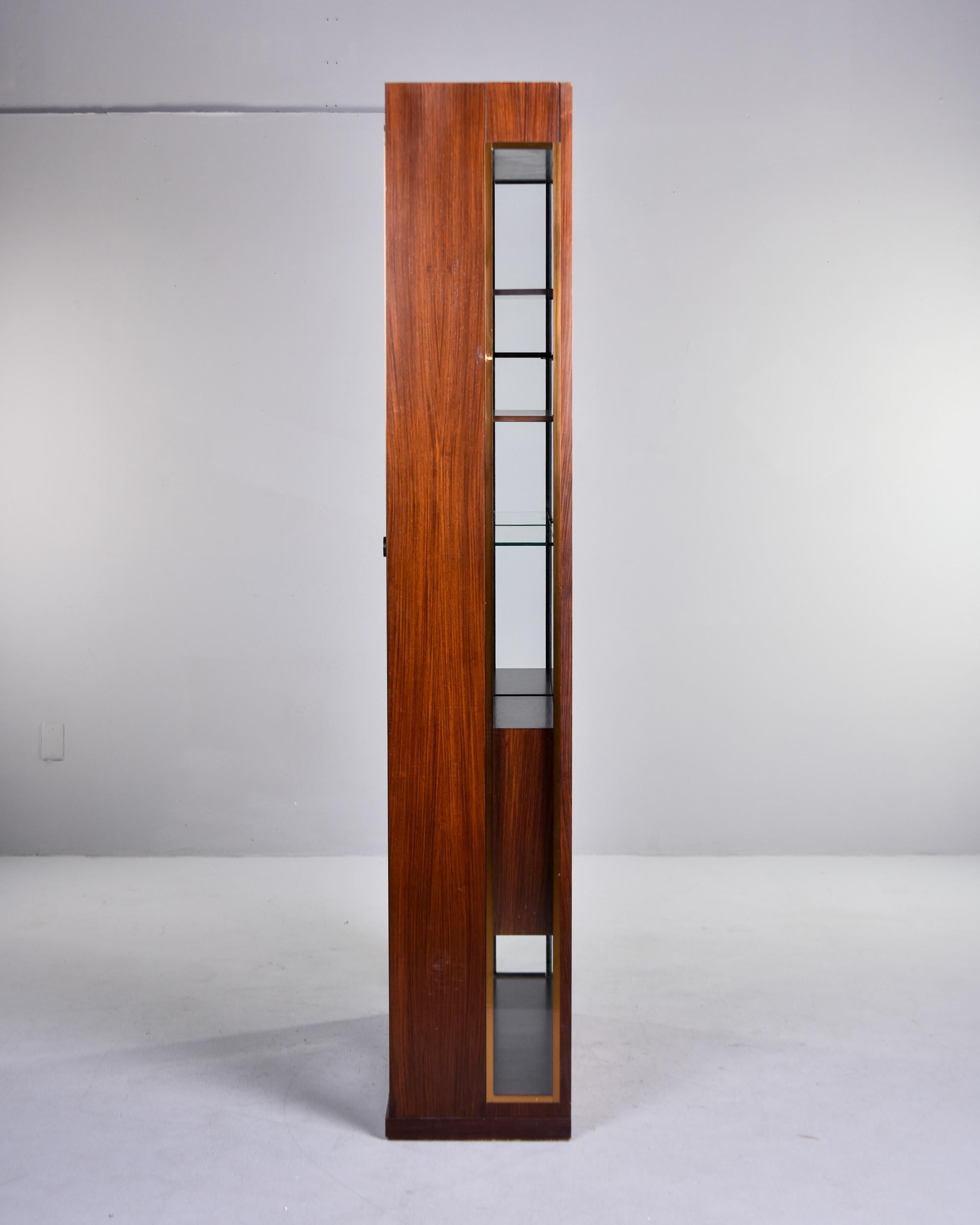 Tall Mid Century French Walnut Cabinet with Glass Doors For Sale 3