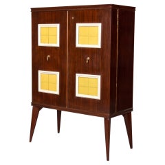 Mobile bar alto del Mid Century italiano con inserti in vetro di Murano giallo