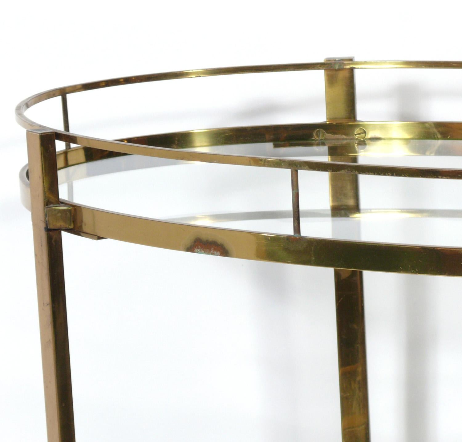 Tall Mid Century Italian Brass Bar Cart In Good Condition In Atlanta, GA