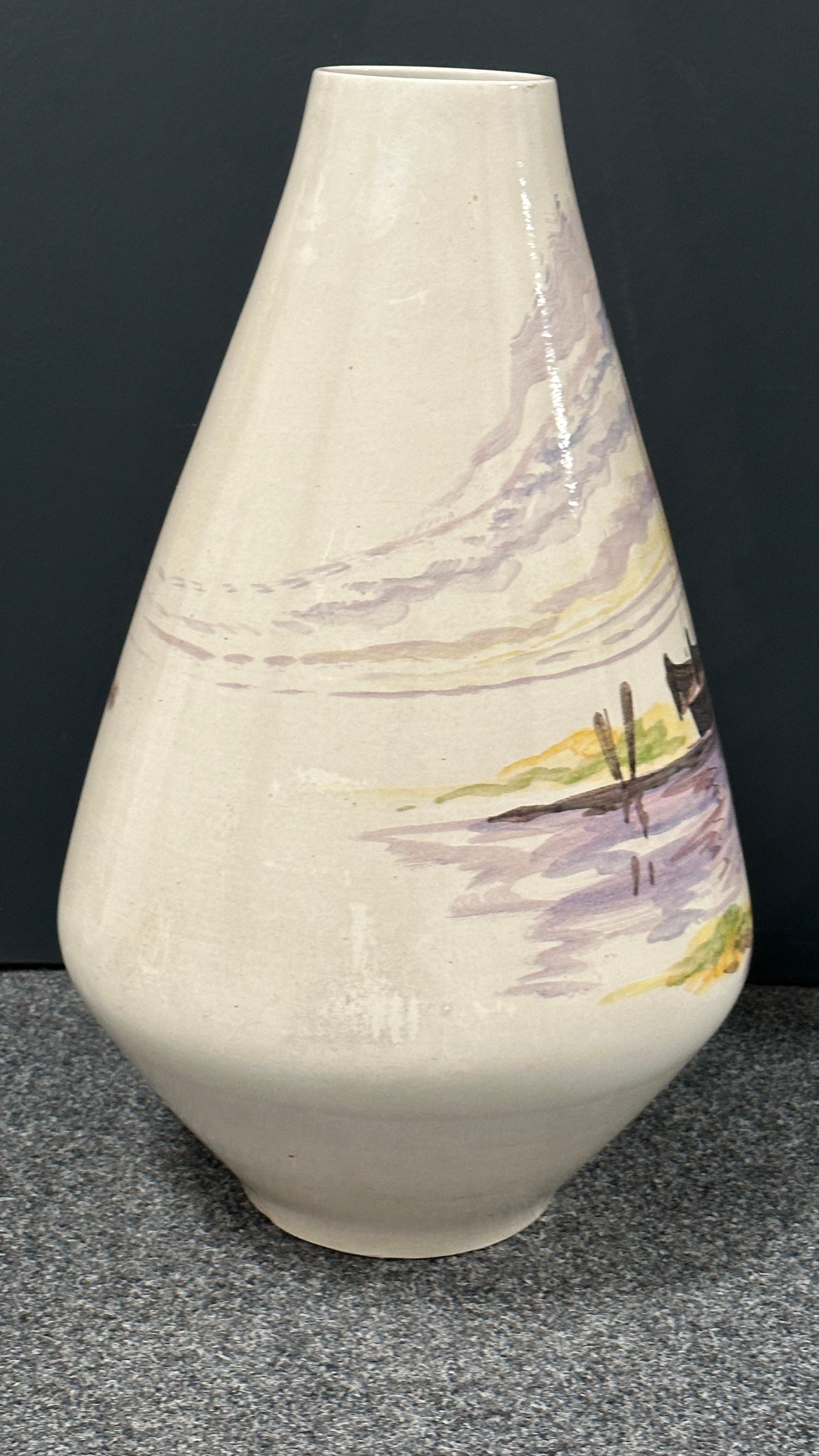 Tall Mid-Century Italian Pottery Ocean Ship Motif Floor Vase, 1960s For Sale 2