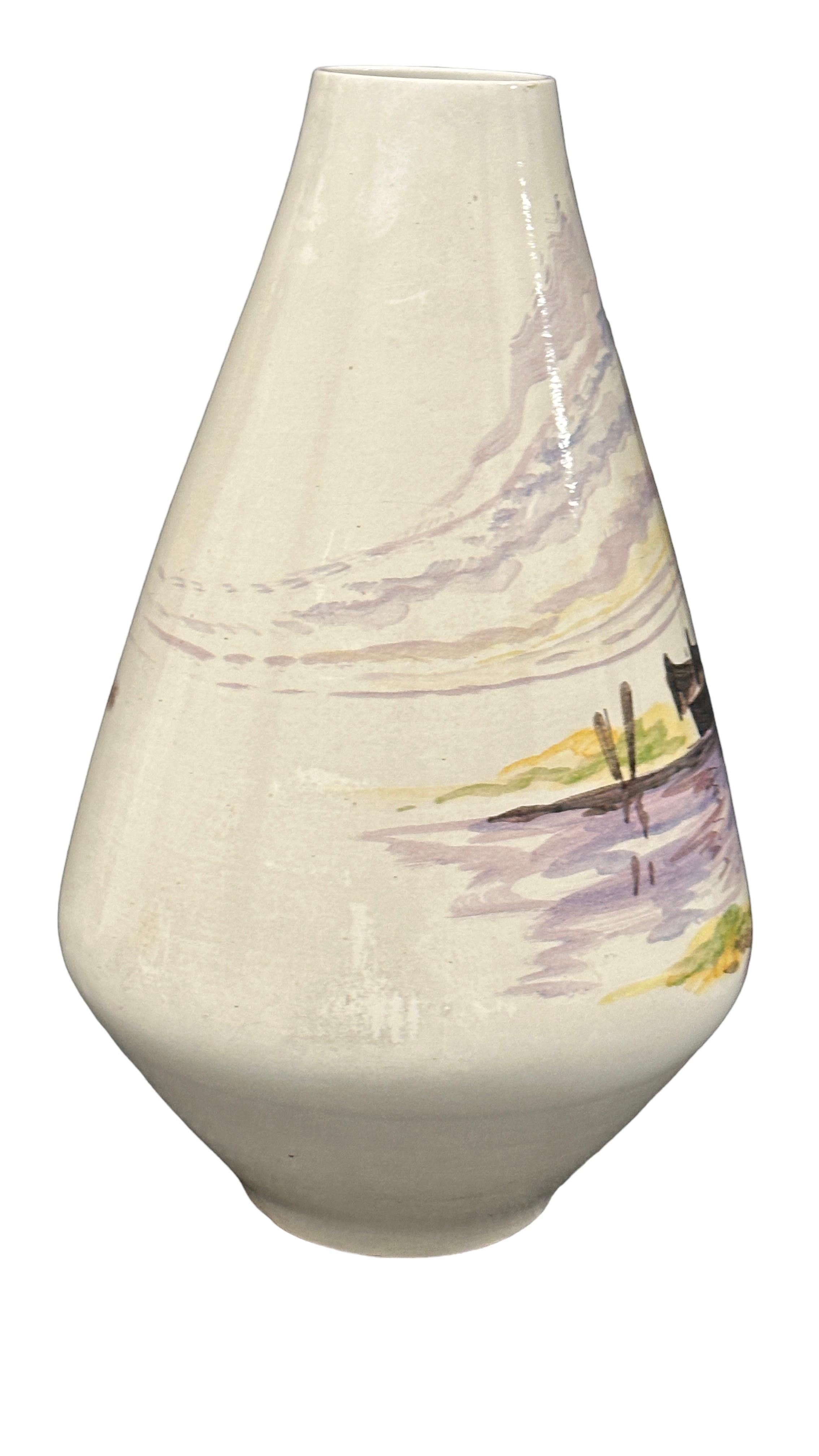 Tall Mid-Century Italian Pottery Ocean Ship Motif Floor Vase, 1960s For Sale 3