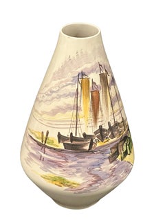 Tall Mid-Century Italian Pottery Ocean Ship Motif Floor Vase, 1960s