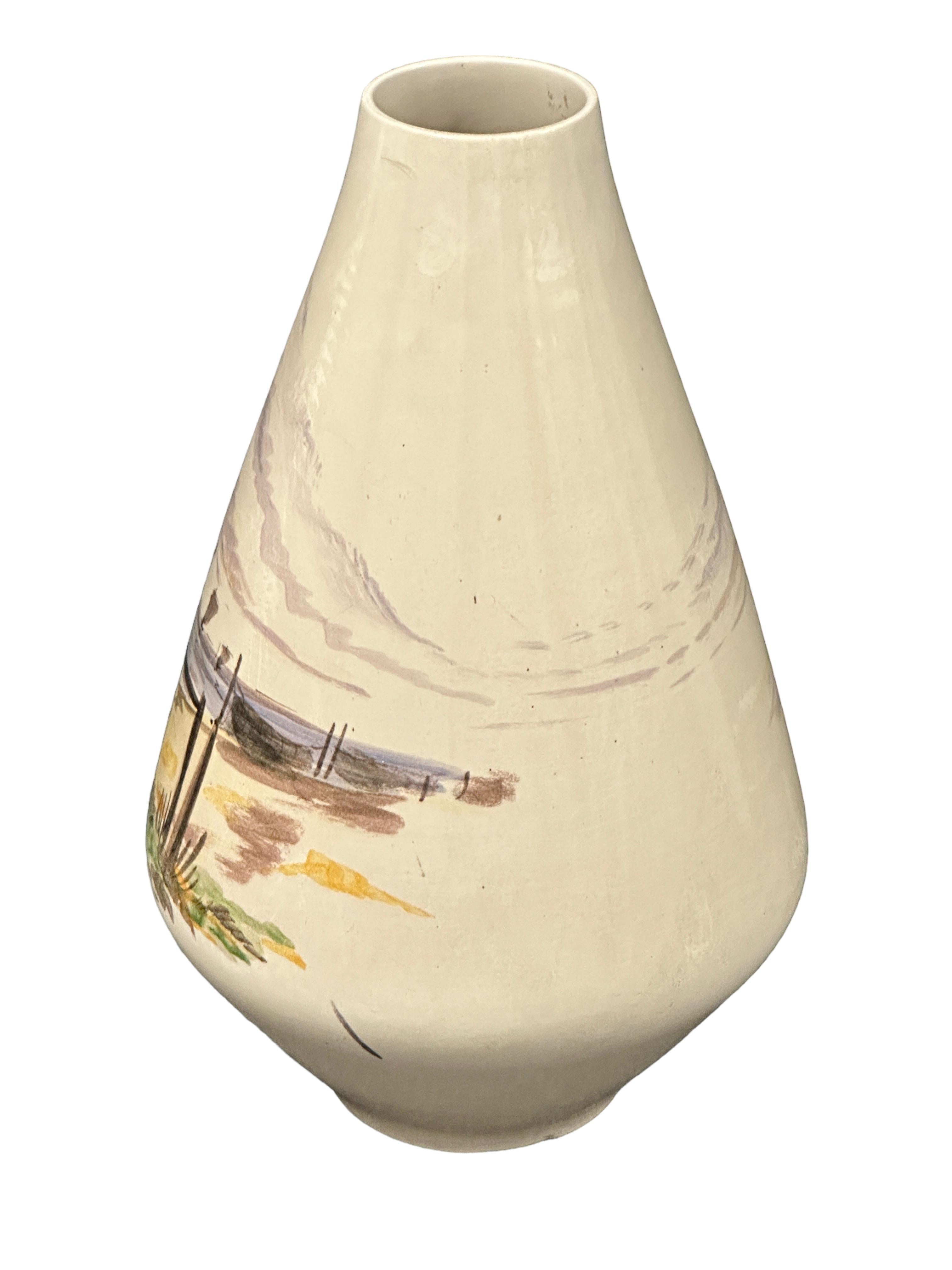 Mid-Century Modern Tall Mid-Century Italian Pottery Ocean Ship Motif Floor Vase, 1960s For Sale