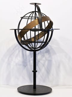 Tall Mid Century Machine Age Style Astrology or Armillary Iron and Brass Sphere