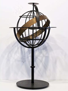 Tall Mid Century Machine Age Style Astrology or Armillary Iron and Brass Sphere