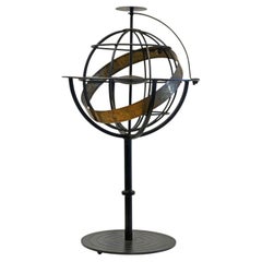 Tall Mid Century Machine Age Style Astrology or Armillary Iron and Brass Sphere