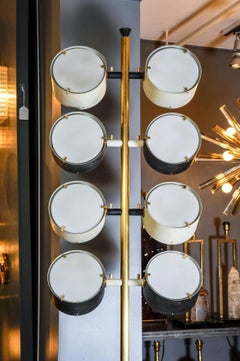 Hohe Stehlampe mit sechs Lichtern aus Marmor, Messing, Metall und Plexiglas, Mitte des Jahrhunderts